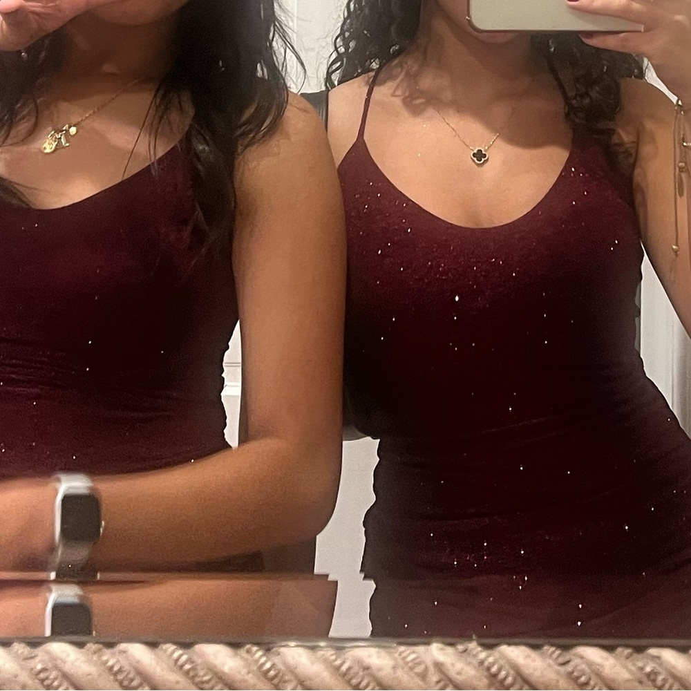 Sparkly, dark red mini dress